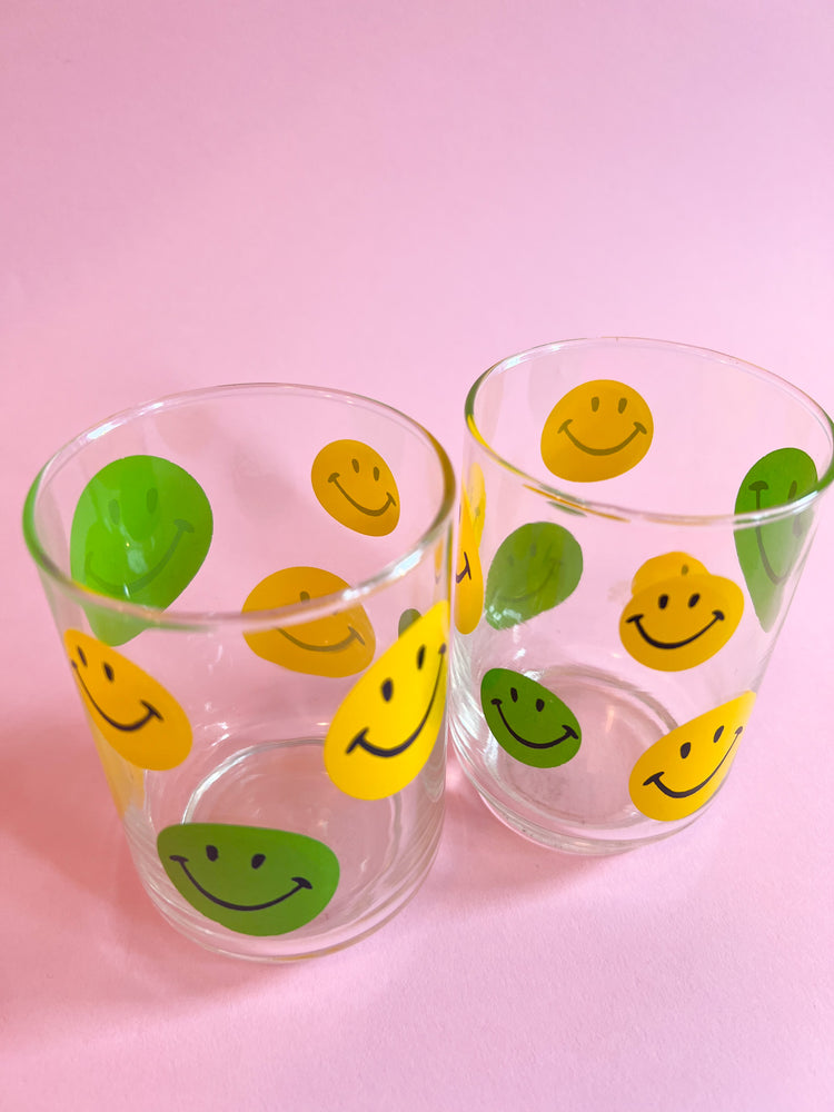 Libbey Yellow & Green Smiley Face Stackable Tumblers