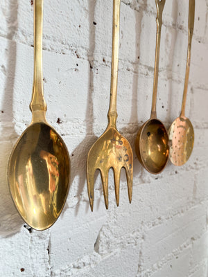 Vintage Brass Utensil Set with Hanger, Utensils for Cooking and Serving