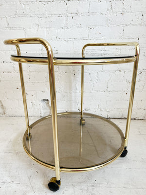 Vintage Smoked Glass and Brass Bar