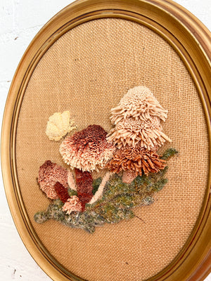 Vintage Embroidered Mushroom Fringe Art