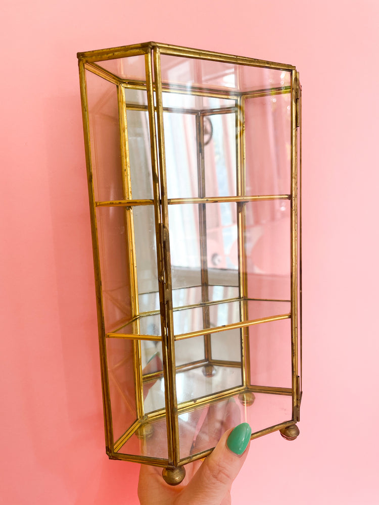 Vintage Brass & Glass Mirrored Jewelry Case