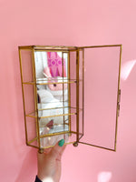 Vintage Brass & Glass Mirrored Jewelry Case