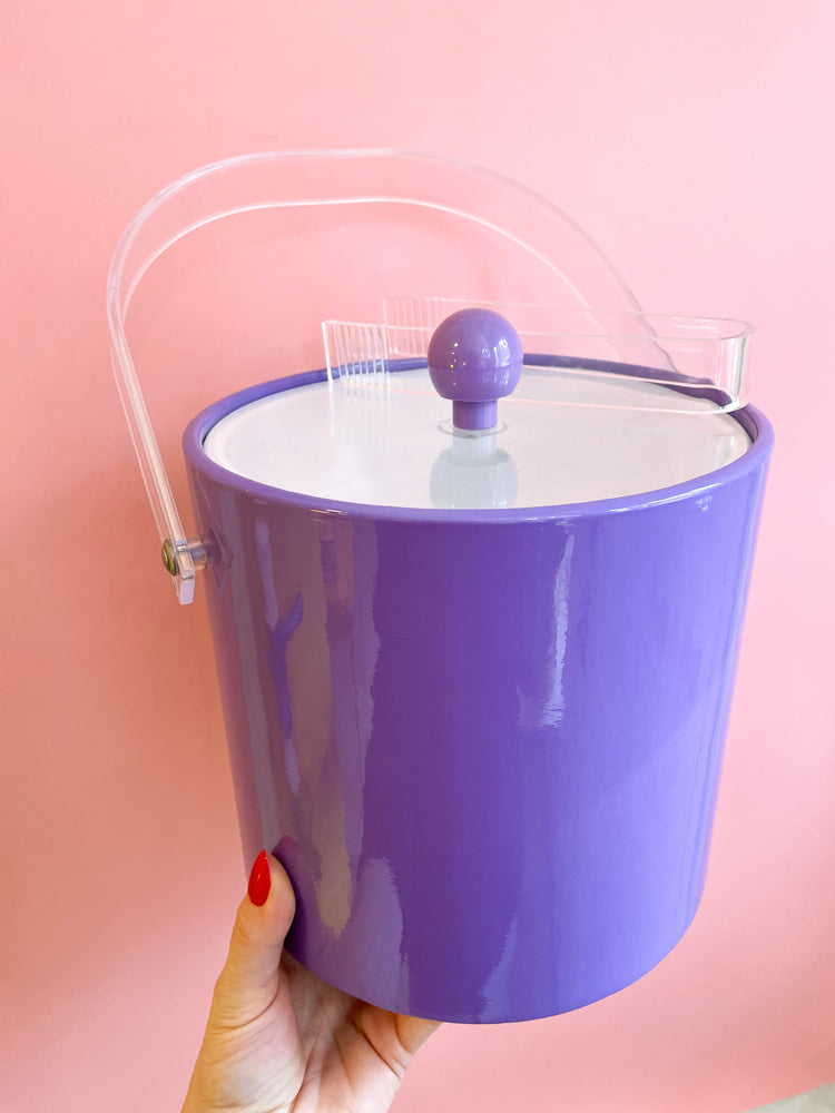 Vintage 80's Ice Bucket with Lid and Tongs