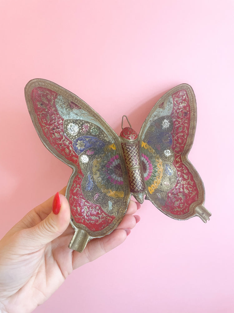 Vintage Painted Brass Butterfly Ashtray