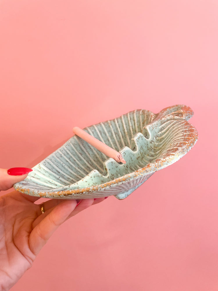 Vintage Ceramic Blue & Gold Leaf Ashtray