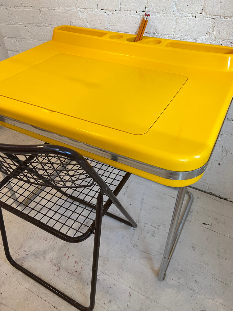 Vintage 1970's Space Age Molded Yellow Plastic and Tubular Desk