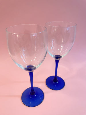 Vintage Blue Stemmed Wine Glasses