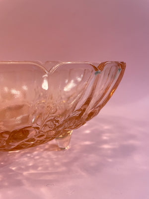 Vintage Pink Embossed Glass Footed Fruit Bowl