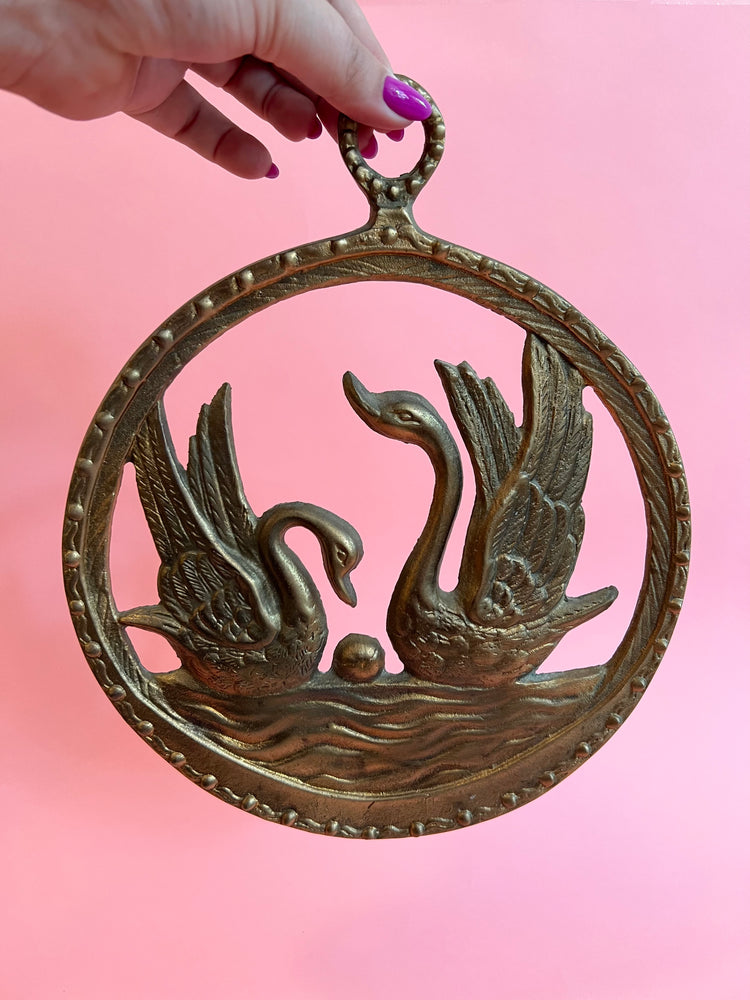 Vintage Brass Swan Wall Hanging