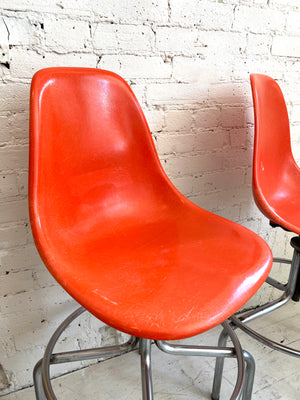 Vintage 1970's Orange Fibreglass Counter Stools