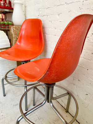 Vintage 1970's Orange Fibreglass Counter Stools