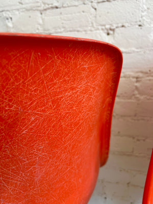 Vintage 1970's Orange Fibreglass Counter Stools