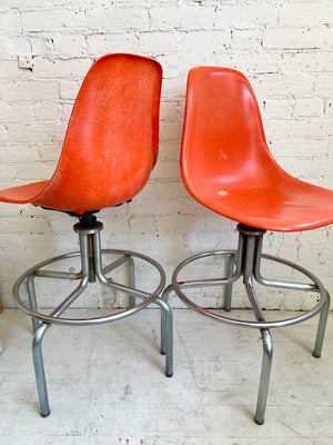 Vintage 1970's Orange Fibreglass Counter Stools