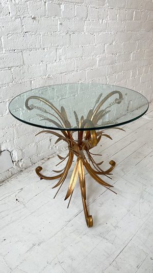 Hollywood Regency Brass Wheat Sheaf Side Table