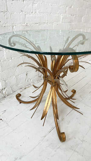 Hollywood Regency Brass Wheat Sheaf Side Table