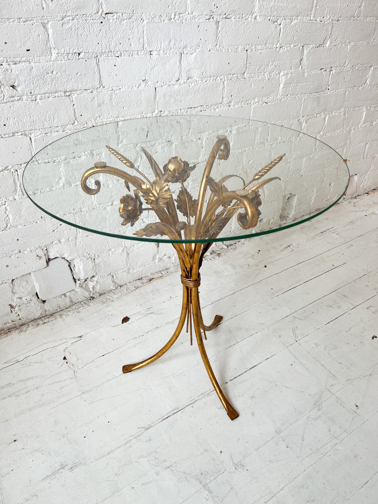 Hollywood Regency Guilded Floral Wheat Sheaf Side Table