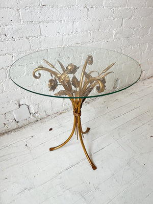 Hollywood Regency Guilded Floral Wheat Sheaf Side Table