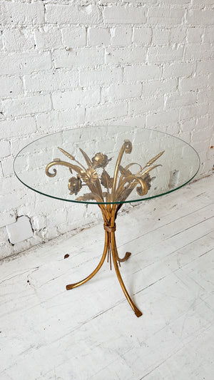 Hollywood Regency Guilded Floral Wheat Sheaf Side Table