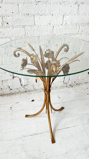 Hollywood Regency Guilded Floral Wheat Sheaf Side Table