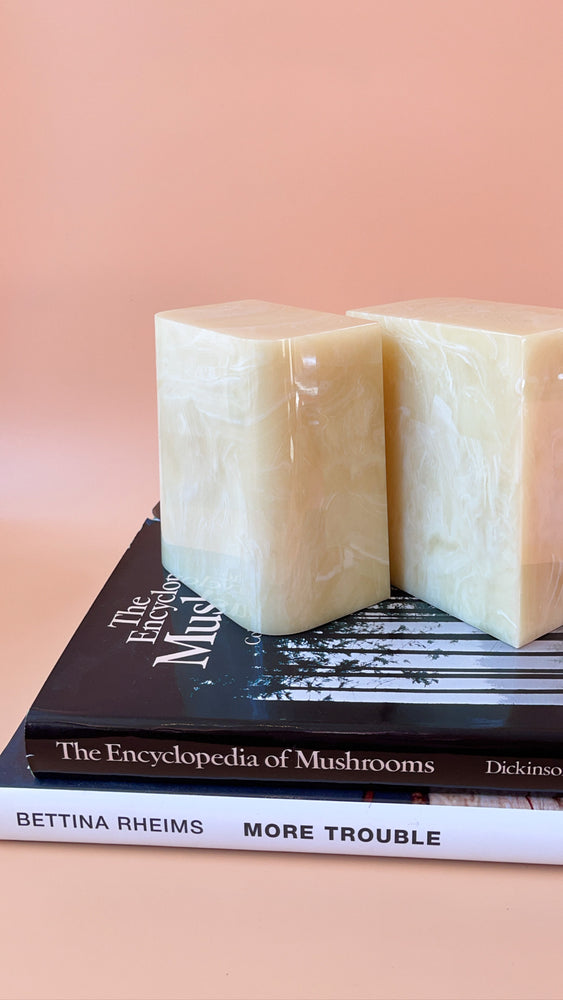 Vintage Yellow Alabaster Bookends