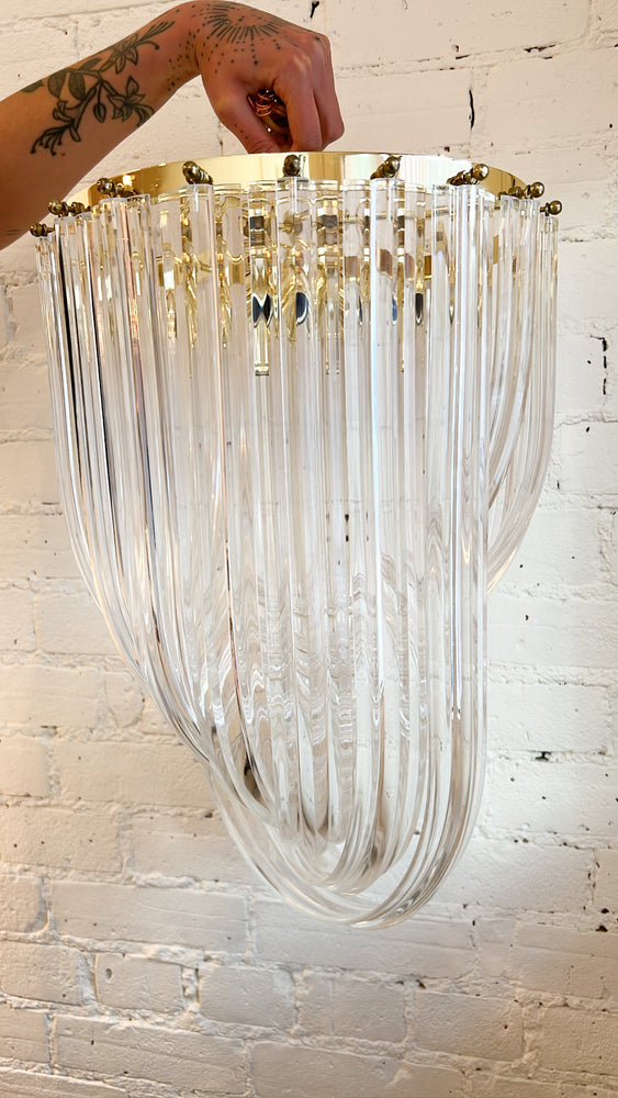 Vintage Regency Lucite Cascading Ribbon Chandelier Ceiling Pendant