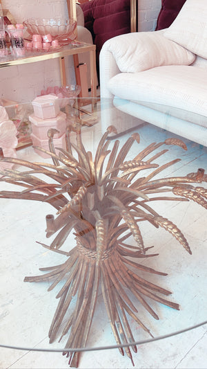 Hollywood Regency Brass Wheat Sheaf Coffee Table