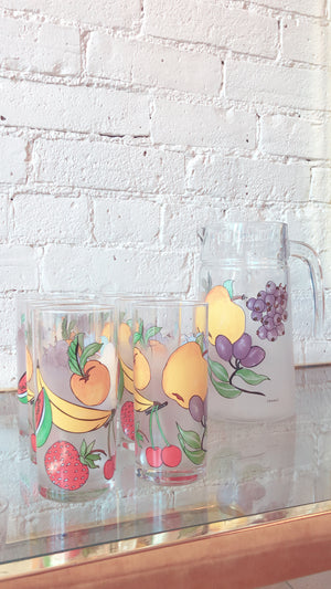 Vintage Frosted Fruit Juice Glasses & Jug
