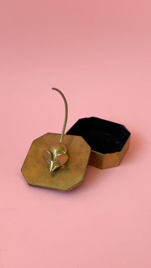 Vintage Brass Trinket Box with Mouse Lid
