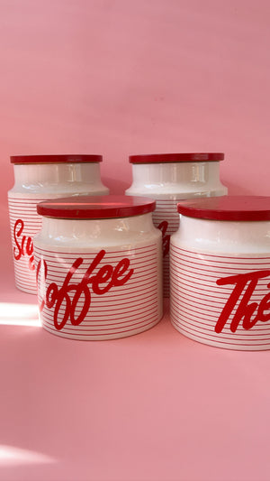 Vintage Hornsea Red Stripes Flour Canister with Wooden Lid Design by John Clappison Hornsea England