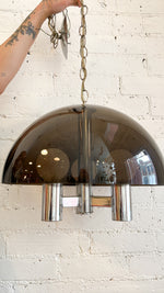 Vintage Smoked Dome Chrome Mid-Century Light Fixture