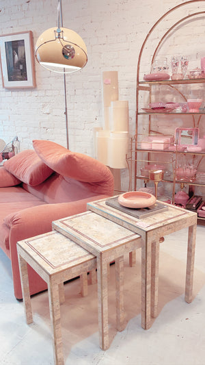 Tessellated Marble and Brass Inlay Nesting Table Set by Maitland Smith
