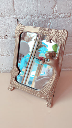 Vintage Art Nouveau Lady In The Lake Brass Vanity Mirror