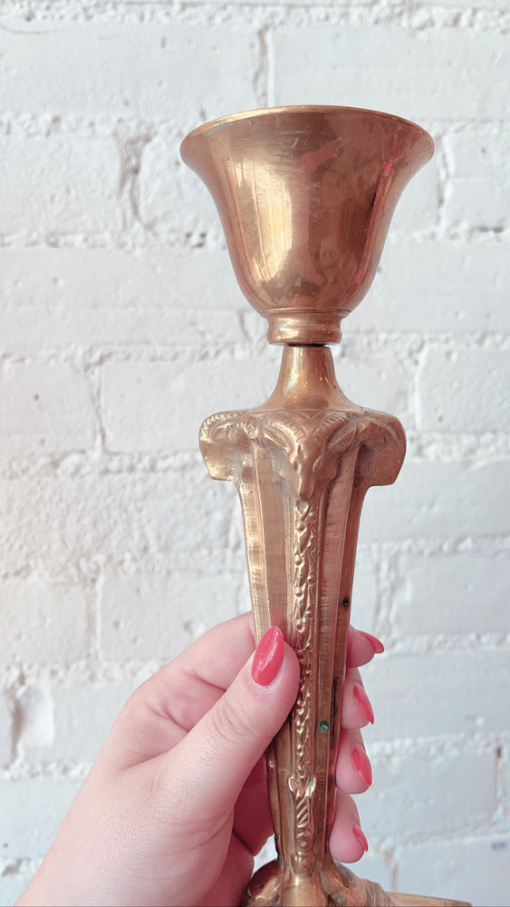 Vintage Brass Rams' Head Candlesticks