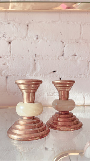 Vintage Onyx and Brass Candle Holders