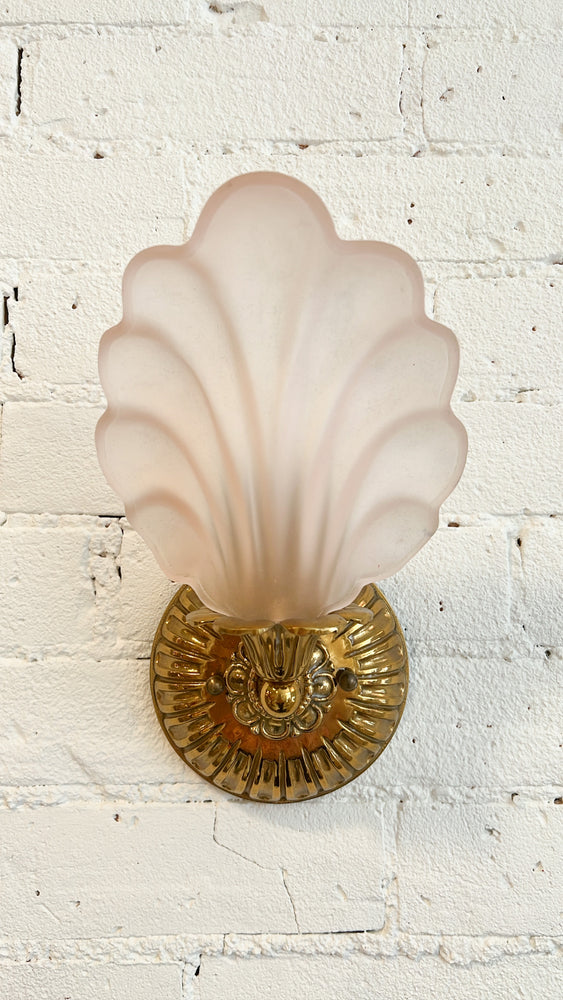 Vintage Art Deco Brass + Pink Frosted Glass Sconces