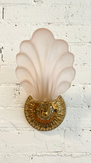 Vintage Art Deco Brass + Pink Frosted Glass Sconces