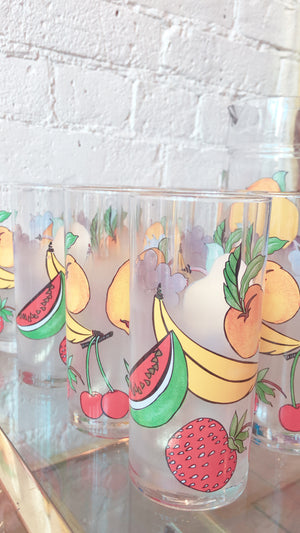 Vintage Frosted Fruit Juice Glasses & Jug