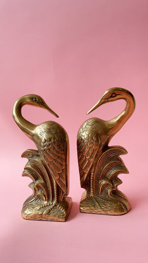 Vintage Brass Heron Bookends