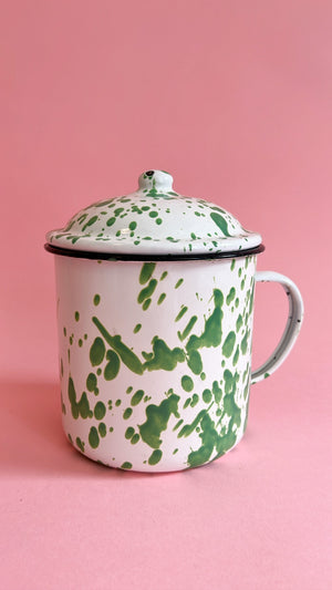 Vintage Green Enamel Splatter Lidded Tin