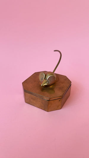 Vintage Brass Trinket Box with Mouse Lid
