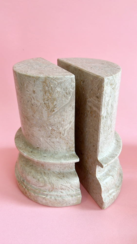 Vintage Beige Fossil Stone Column Bookends