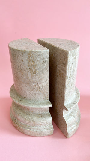 Vintage Beige Fossil Stone Column Bookends