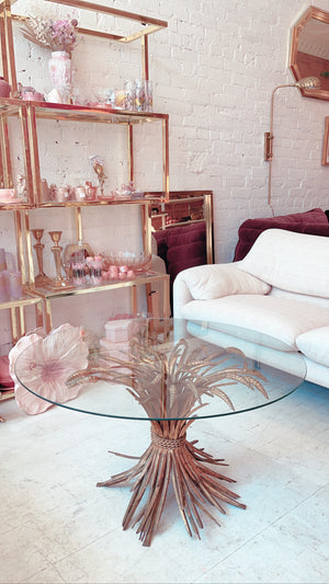 Hollywood Regency Brass Wheat Sheaf Coffee Table
