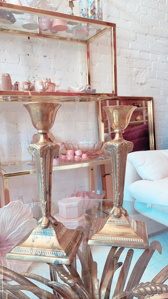 Vintage Brass Rams' Head Candlesticks