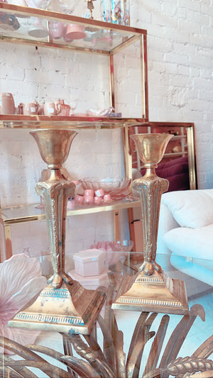 Vintage Brass Rams' Head Candlesticks