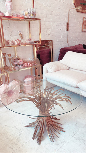 Hollywood Regency Brass Wheat Sheaf Coffee Table