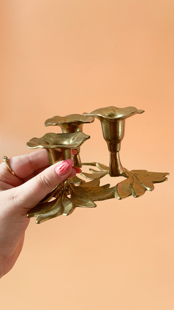 Vintage Brass Three Candle Candelabra