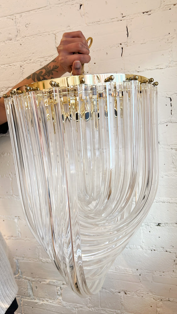 Vintage Regency Lucite Cascading Ribbon Chandelier Ceiling Pendant