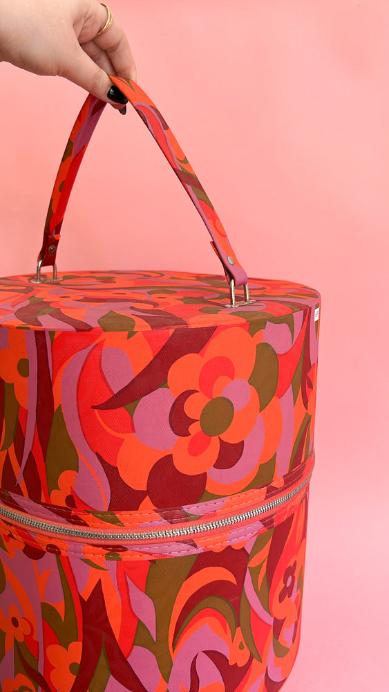 Vintage 1960's Floral Travel Hat/ Wig Box