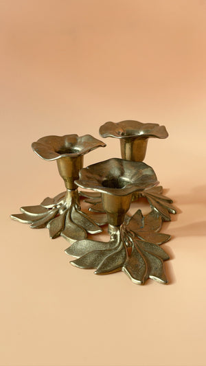 Vintage Brass Three Candle Candelabra
